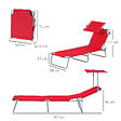 OUTSUNNY - Transat bain de soleil pliable grand confort dossier et pare-soleil réglable multi-positions rouge - vignette