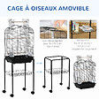 PAWHUT - PawHut Cage à oiseaux volière amovible sur roulettes - toit ouvrant, tiroir déjection, 2 perchoirs, 2 trappes, porte, 2 mangeoires, 2 poignées - étagère - acier PP noir - vignette