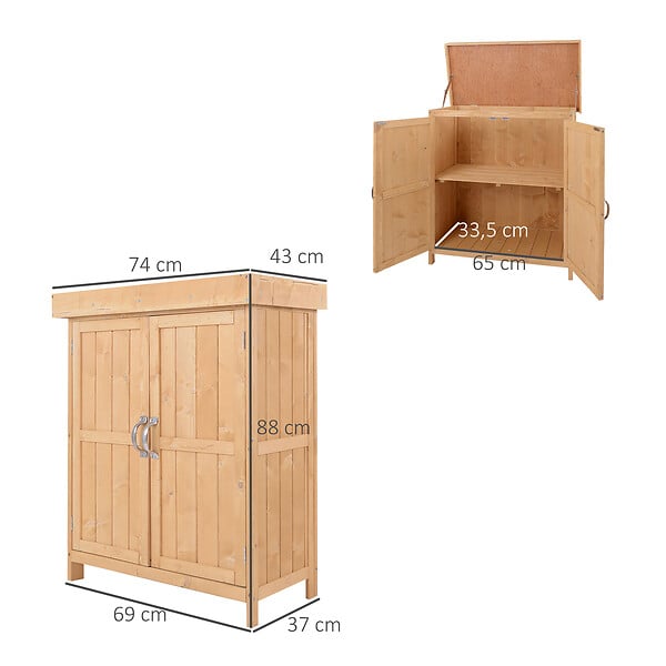 OUTSUNNY - Armoire de jardin sur pied double porte étagère et toit bitumé relevable dim. 74L x 43l x 88H cm bois sapin - large