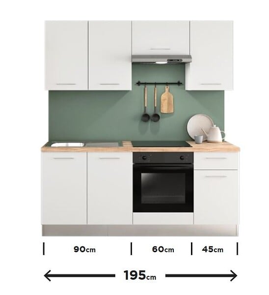 MARINELLI - Cuisine avec meubles prémontés Eliana - blanc/chêne - 195cm - large