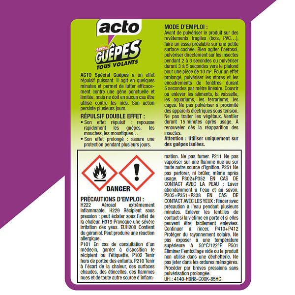 ACTO - Aérosol spécial guêpes tous volants - large