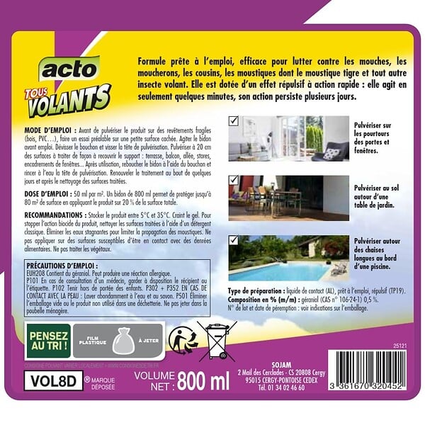 ACTO - Pulvérisateur insecticide volants terrasse - 800ml - large