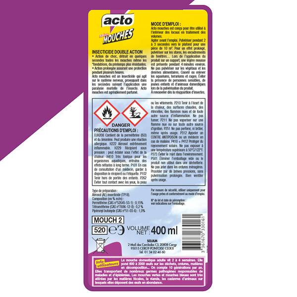 ACTO - Aérosol spécial mouches 400ml - large