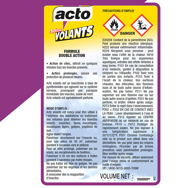 ACTO - Aérosol anti-insectes volants Double Action 600ml - large