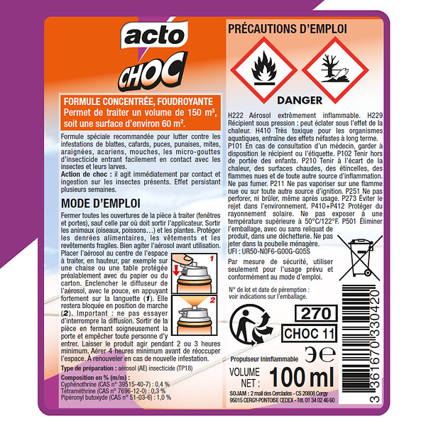 ACTO - Aérosol insecticide action foudroyante - 100ml - large