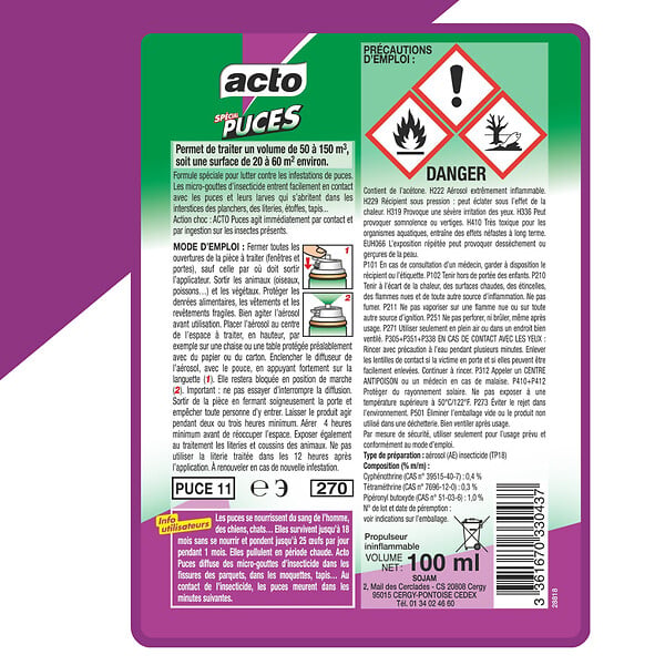 ACTO - Aérosol anti-puces - Spécial puces - 100ml - large