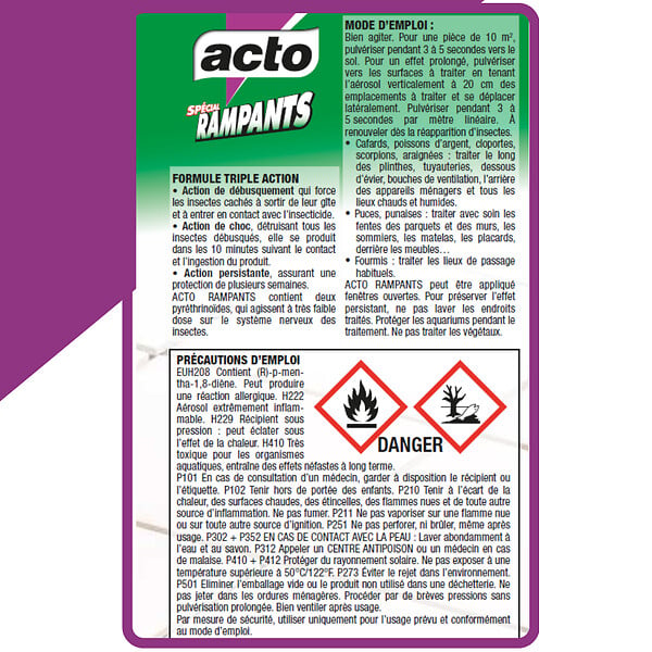 ACTO - Aérosol insecticide rampants - 400ml - Triple action - large