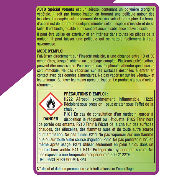 ACTO - Aérosol anti-insectes volants - Polymère végétal - 300ml - large