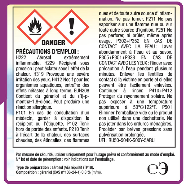 ACTO - Répulsif insectes volants aérosol - Géraniol 0,8% - 500ml - large
