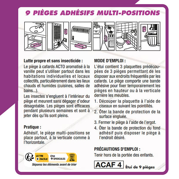ACTO - Pièges à glu anti-cafards aromatisés x9 - large
