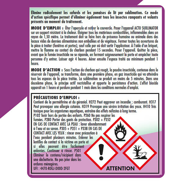 ACTO - Sublimator spécial cafards - fumigène insecticide - 200 m³ - large