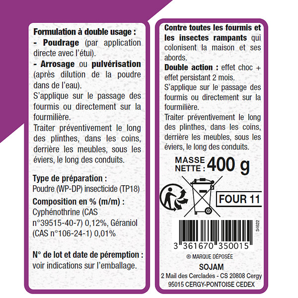 ACTO - Poudre anti-fourmis ACTO - Double usage - 400g - large
