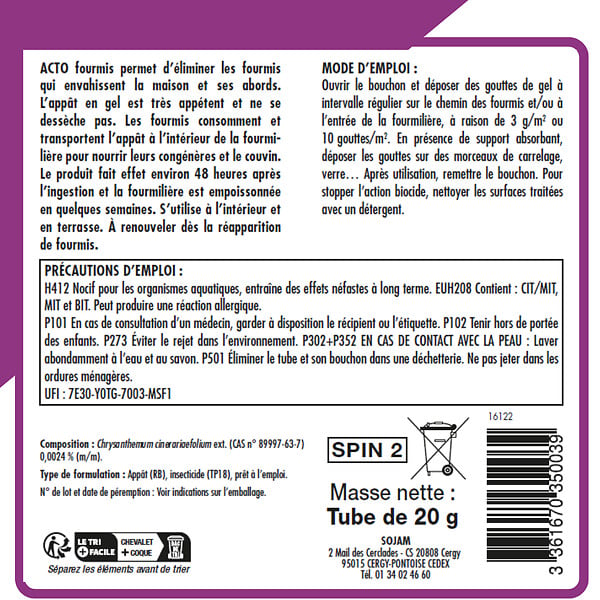 ACTO - Gel appât anti-fourmis - Tube de 20g - large