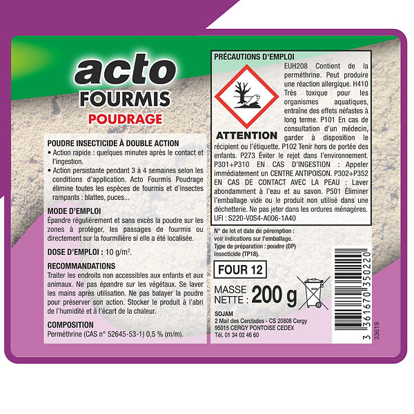 ACTO - Poudre fourmis et insectes rampants 200gr - large