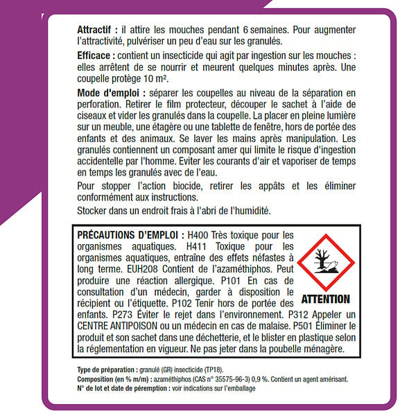 ACTO - Granulés anti-mouches - 2 coupelles de 20g - Intérieur - large