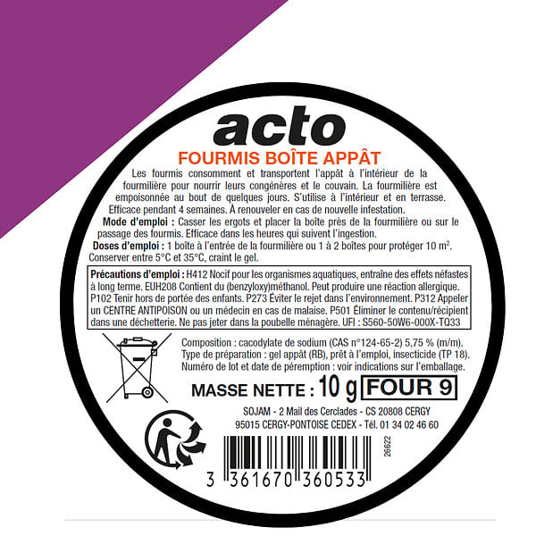 ACTO - Boîte-appât fourmis - Gel insecticide - 10 g - large