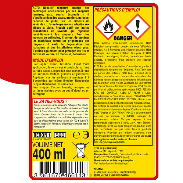 RETRO - Répulsif rongeurs huiles essentielles - 400ml - Lavande - large