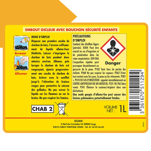 DIABLOTIN - Liquide allume barbecue-cheminée DIABLOTIN - 1L - large