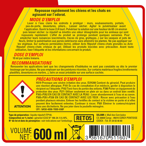 RETRO - Liquide répulsif chiens-chats 600ml - large