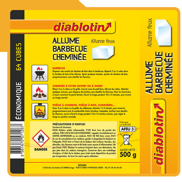 DIABLOTIN - Allume barbecue - cheminée cubes de pétrole - format économique - large