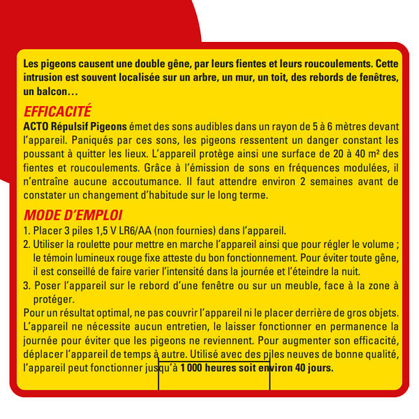 ACTO - Repulsif sonore portatif - Anti-oiseaux - Étanche IP44 - large