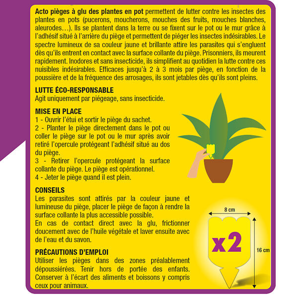 ACTO - Piège à glu pour plantes - Jaune - Sans insecticide - large