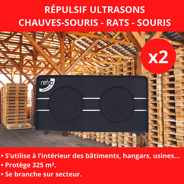 RETRO - Répulsif ultrasons souris rats chauves-souris - 325m² - large