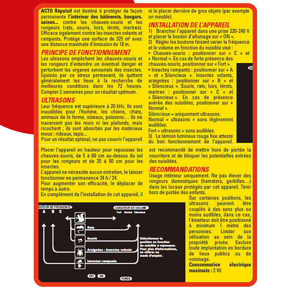 RETRO - Répulsif ultrasons souris rats chauves-souris - 325m² - large
