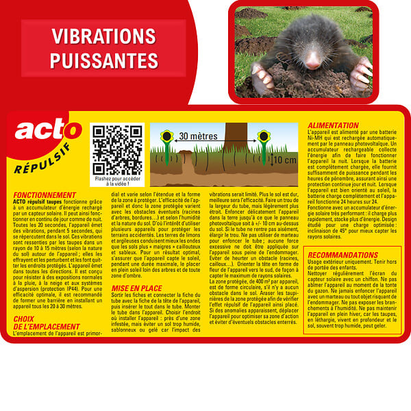 ACTO - Répulsif solaire à vibrations - Anti-taupes - 400 à 800m² - large