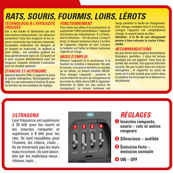 ACTO - Repulsif ultrasons ip44 - rats - souris - fourmis - large