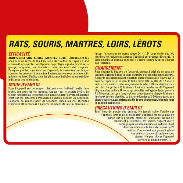 RETRO - Repulsif sonore a petits rongeurs et martres - 40m2 - large