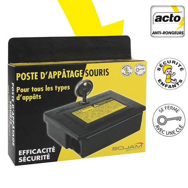 ACTO - Poste d'appâtage souris - Plastique - Verrouillable à clé - large