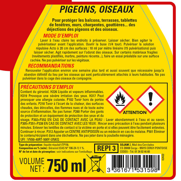 RETRO - Liquide répulsif pigeons & oiseaux RETRO - large