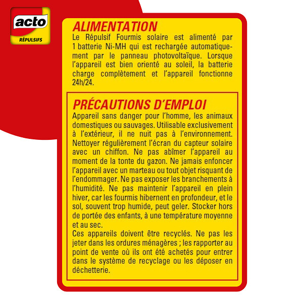 ACTO - Répulsif vibrations solaire fourmis - Lot de 2 - Autonome - large