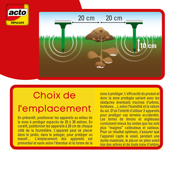 ACTO - Répulsif vibrations solaire fourmis - Lot de 2 - Autonome - large