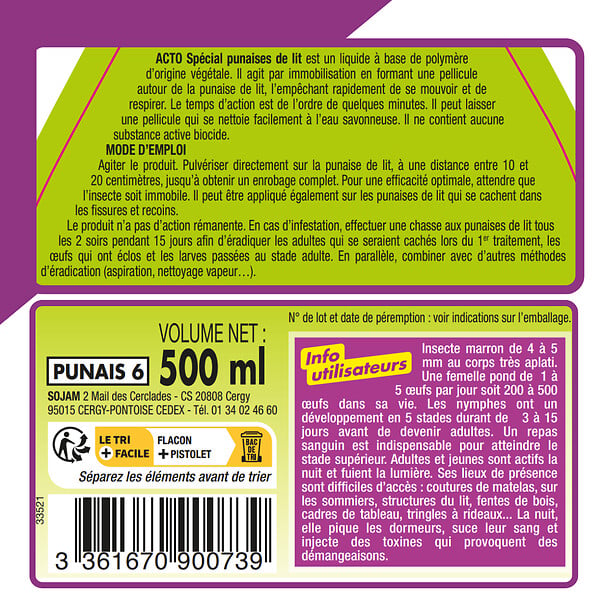 ACTO - Pulvérisateur spécial punaises de lit au polymère végétal 600ml - large