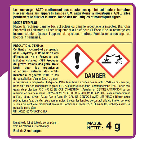 ACTO - Recharges antimoustiques pour lampe UV aspirateur - Lot de 2 - large