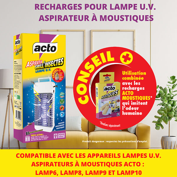ACTO - Recharges antimoustiques pour lampe UV aspirateur - Lot de 2 - large