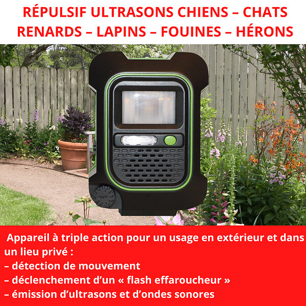 RETRO - Répulsif à ultrasons pour animaux - 200m² - 6 fréquences - large