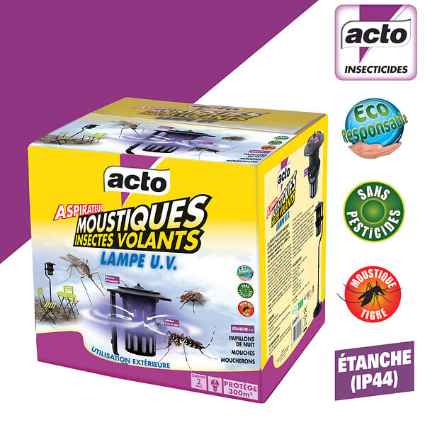 ACTO - Aspirateur moustiques insectes volants - lampe UV - 300m² - large