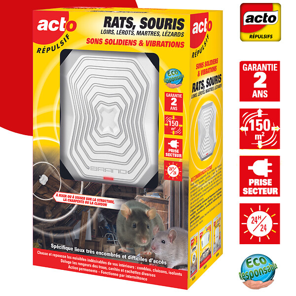 ACTO - Répulsif vibrations et sons - ACTO - 150m² - câble 10 m - large