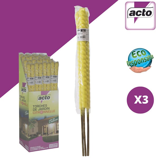 ACTO - Torches de jardin citronnelle - lot de 3 - 70cm - large