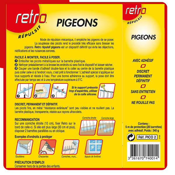 ACTO - Picots répulsifs pigeons et oiseaux - Kit 5 m - Retro - large