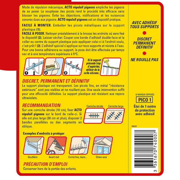 RETRO - Répulsif pigeons picots - Kit 1 m - Plastique transparent - large