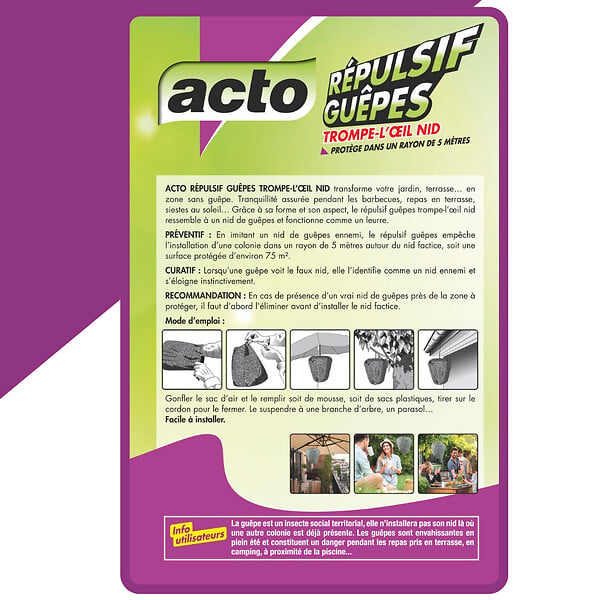 ACTO - Répulsif guêpes trompe-l'œil - Nid factice - Protection 5 m - large