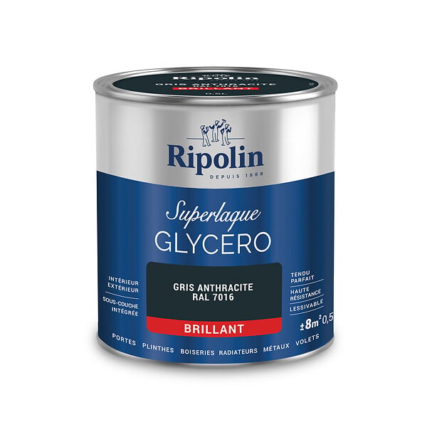 RIPOLIN - Laque glycéro - Superlaque 2en1 - Gris anthracite 0,5L - large