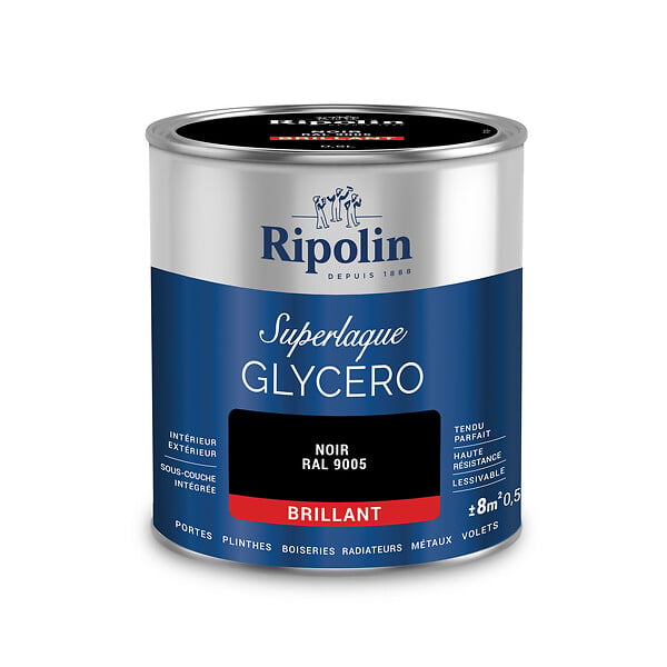RIPOLIN - Laque glycéro brillante Superlaque - Noir - 0,5L - large