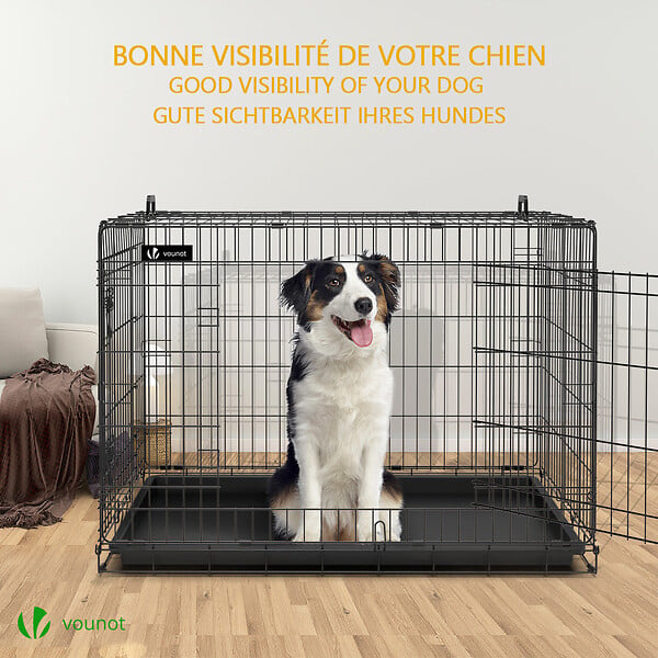 VOUNOT - Cage pour chien pliable avec 2 portes verrouillable plateau amovible et housse de protection 107x70x78cm - large