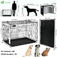 VOUNOT - Cage pour chien pliable avec 2 portes verrouillable plateau amovible et housse de protection 107x70x78cm - vignette