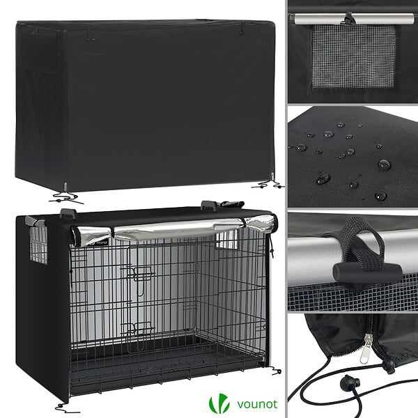 VOUNOT - Cage pour chien pliable avec 2 portes verrouillable plateau amovible et housse de protection 92x58x64cm - large